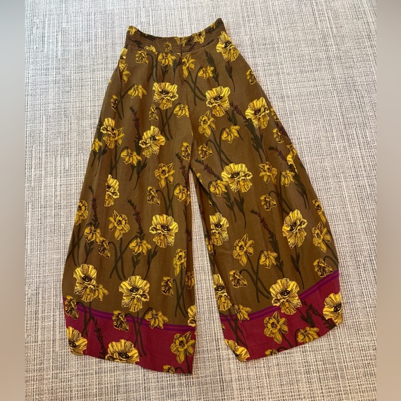 Anthropologie Maeve Pants Brown Terrace Floral Wide Leg Lagenlook size 8 - Picture 8 of 12